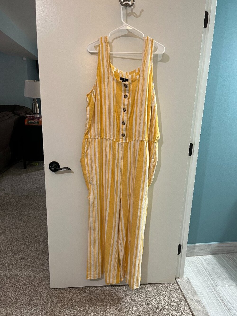 Striped Yellow Linen-Blend Sleeveless Jumpsuit